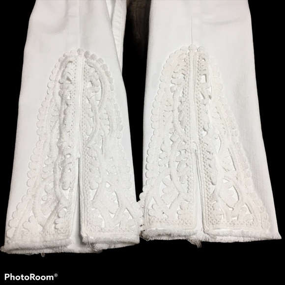 Style & Co Skinny Ankle Pant Crochet Detail Split Hem White Jeans 10P Petite 10 - Picture 11 of 16